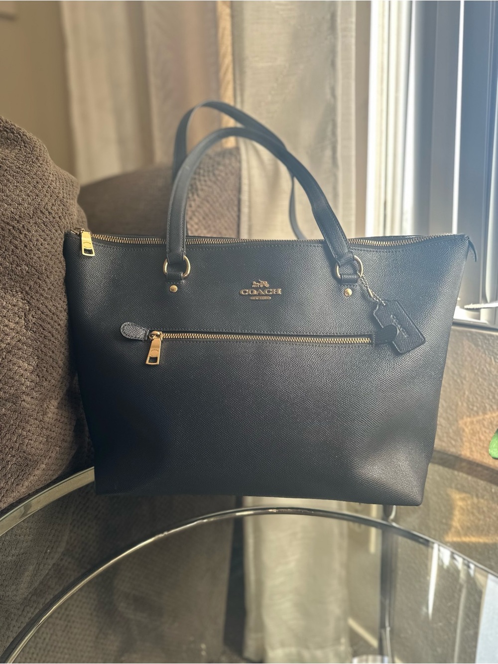 Coach navy blue Leather Tote Bag with Gold Hardware